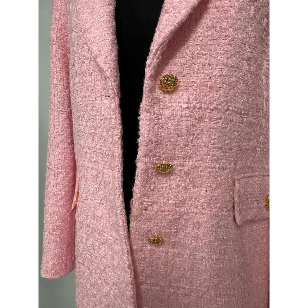 ZARA Pink Tweed Blazer Womens S Gold Button Tailored Jacket Textured Lined - Picture 4 of 9